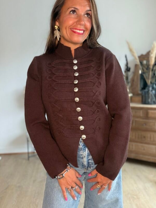 Cardigan style officier chocolat - Modèle Céline