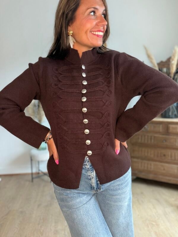 Cardigan style officier chocolat - Modèle Céline