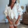 Blouse crop dentelle blanc - Modèle Lana