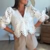 Blouse crop dentelle blanc - Modèle Lana