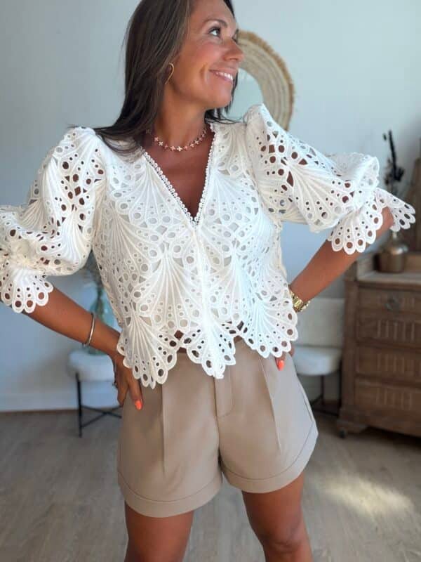 Blouse crop dentelle blanc - Modèle Lana