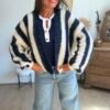 Gilet grosse maille rayé bleu - Modèle Charlie