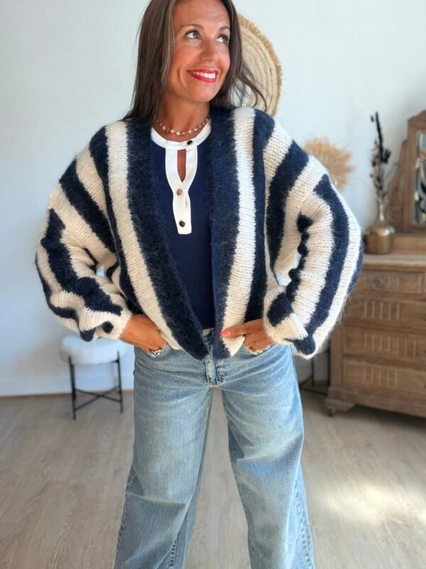 Gilet grosse maille rayé bleu - Modèle Charlie