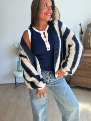 Gilet grosse maille rayé bleu - Modèle Charlie