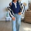 Gilet grosse maille rayé bleu - Modèle Charlie