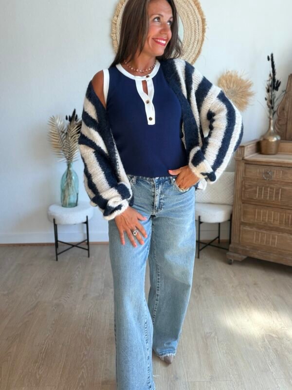 Gilet grosse maille rayé bleu - Modèle Charlie