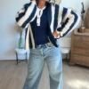 Gilet grosse maille rayé bleu - Modèle Charlie