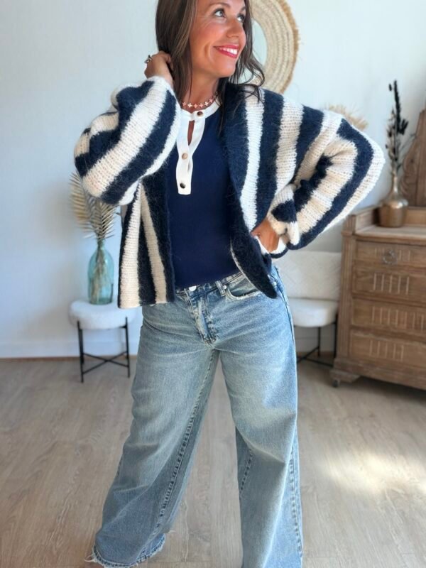 Gilet grosse maille rayé bleu - Modèle Charlie