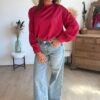 Blouse satin texturé à dos Benitier rouge - Modèle Lou