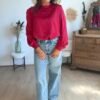 Blouse satin texturé à dos Benitier rouge - Modèle Lou