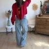Blouse satin texturé à dos Benitier rouge - Modèle Lou
