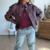 Veste similicuir grainé bordeaux  - Modèle Lisie