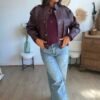 Veste similicuir grainé bordeaux  - Modèle Lisie