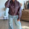 Veste similicuir grainé bordeaux  - Modèle Lisie