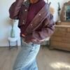 Veste similicuir grainé bordeaux  - Modèle Lisie