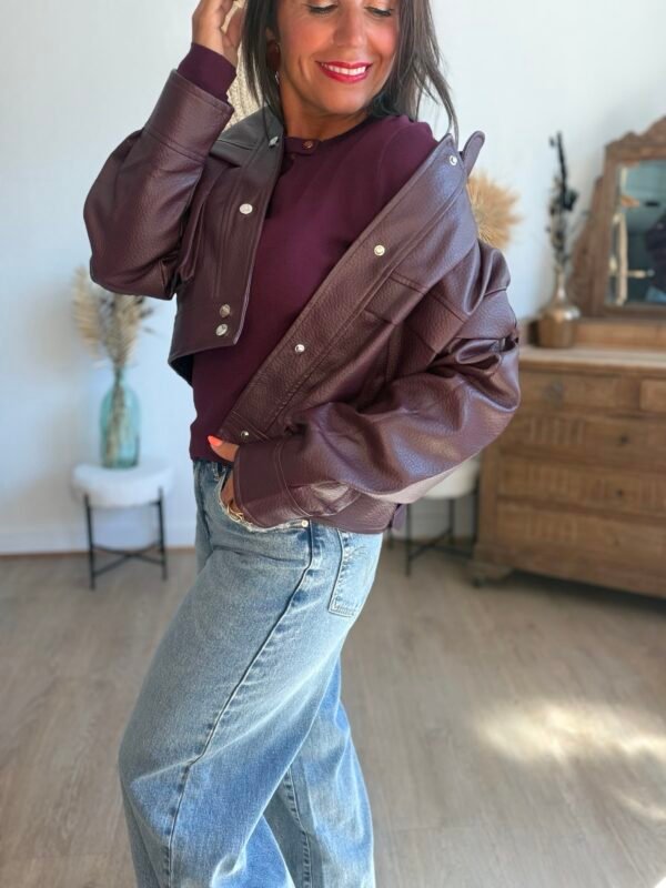 Veste similicuir grainé bordeaux  - Modèle Lisie