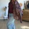 Veste similicuir grainé bordeaux  - Modèle Lisie