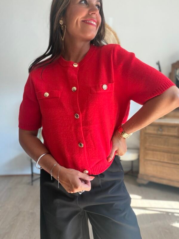 Cardigan rouge manches courtes - Modèle Calie