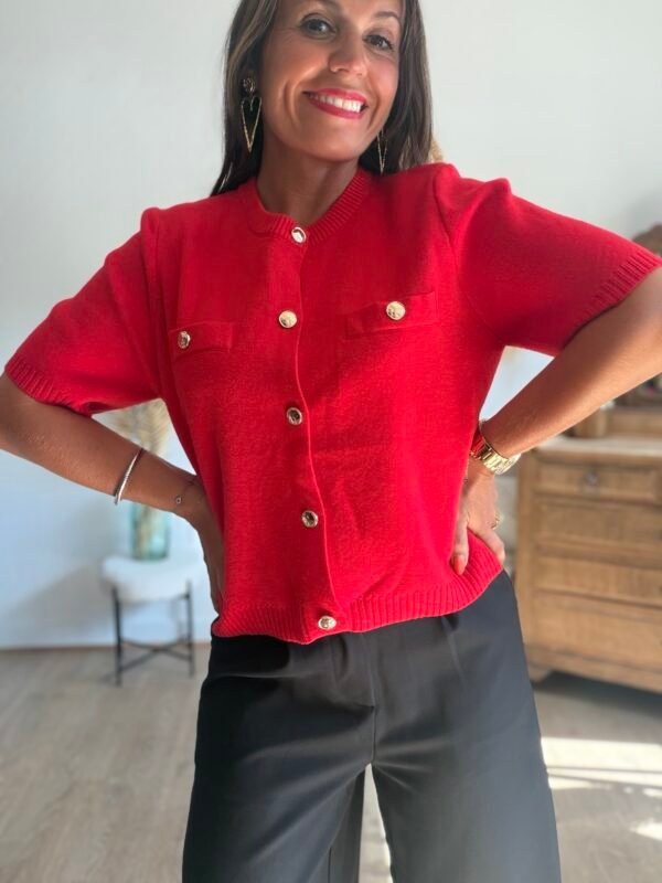 Cardigan rouge manches courtes - Modèle Calie