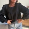 Blouse satin texturé à dos Benitier noir - Modèle Lou