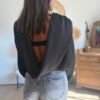 Blouse satin texturé à dos Benitier noir - Modèle Lou