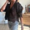 Blouse crop dentelle chocolat - Modèle Lana