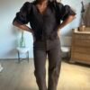 Blouse crop dentelle chocolat - Modèle Lana