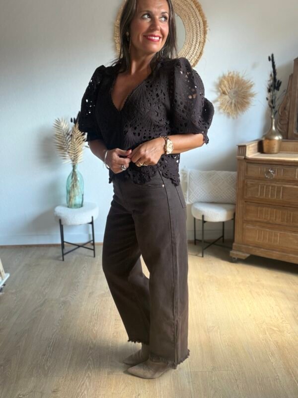 Jean Barrel cropped chocolat  - Modèle Raven