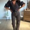 Jean Barrel cropped chocolat  - Modèle Raven