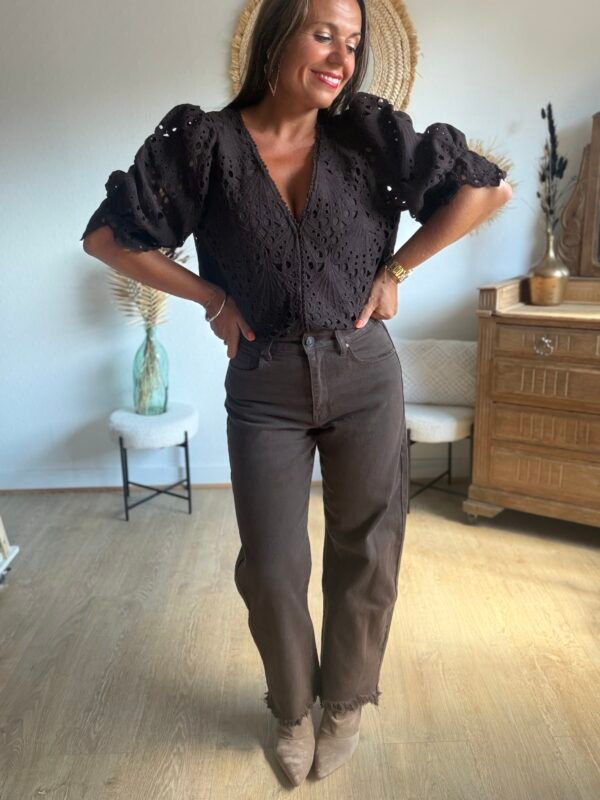 Jean Barrel cropped chocolat  - Modèle Raven