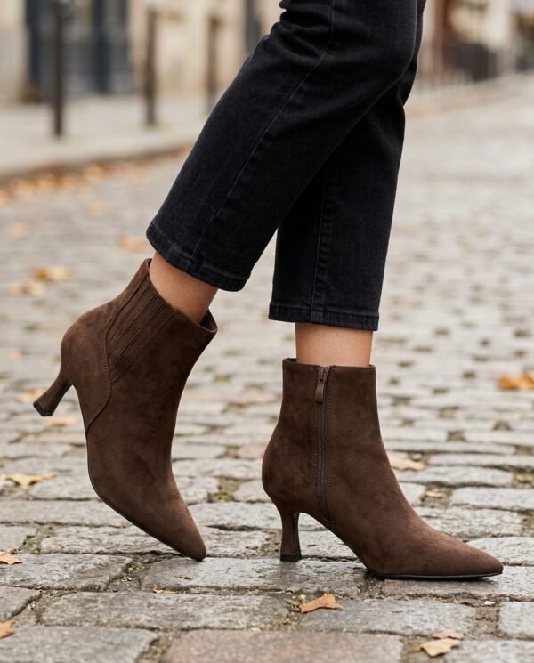 Bottes suédine à talon chocolat - Modèle Luka