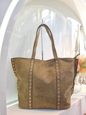 Grand Cabas Shopping en Suédine à Clous Dorés - Modèle Eugenie