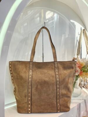 Grand Cabas Shopping en Suédine à Clous Dorés - Modèle Eugenie