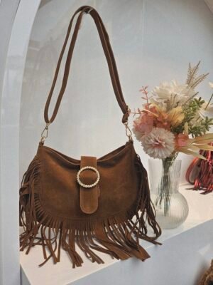 Sac à Bandoulière Bohème en Suédine à Franges - Modèle Lisa