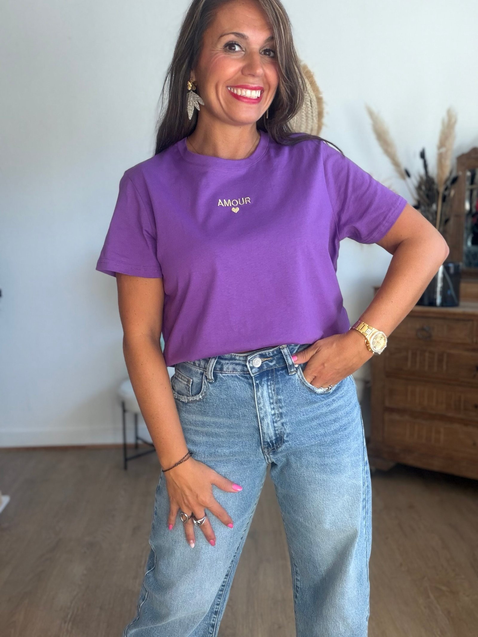 T shirt violet Amour – Modèle Ella