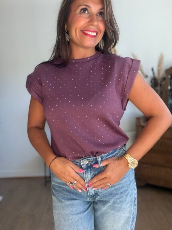 Top à strass prune  - Modèle Helene