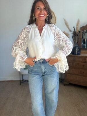 Blouse Fluide Manches en Dentelle- Modèle Saphyr