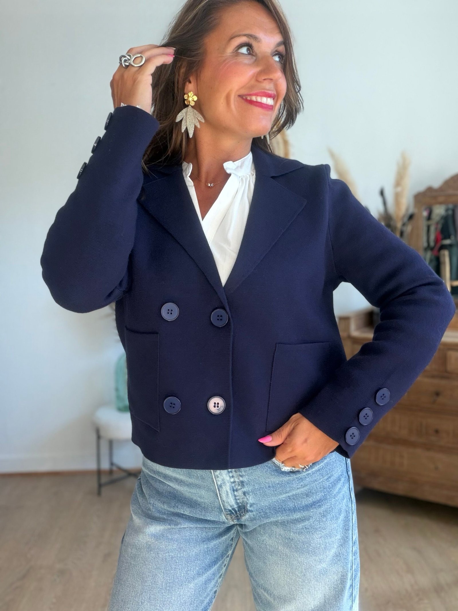 Blazer en maille Court bleu marine — Modèle Émeraude