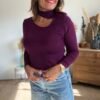 Top Prune à Col Choker en Maille Côtelée - Modèle Fabiola