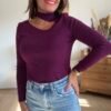 Top Prune à Col Choker en Maille Côtelée - Modèle Fabiola
