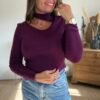 Top Prune à Col Choker en Maille Côtelée - Modèle Fabiola