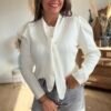 Gilet Veste Écrue à Col Lavallière & Épaulettes - Modèle Swann
