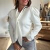 Gilet Veste Écrue à Col Lavallière & Épaulettes - Modèle Swann
