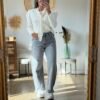 Gilet Veste Écrue à Col Lavallière & Épaulettes - Modèle Swann