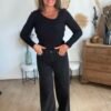 Top en maille Côtelée noir col asymétrique - Modèle Camille