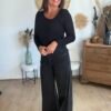 Top en maille Côtelée noir col asymétrique - Modèle Camille