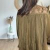 Blouse Fluide kaki & Plastron Brodé - Modèle Samy