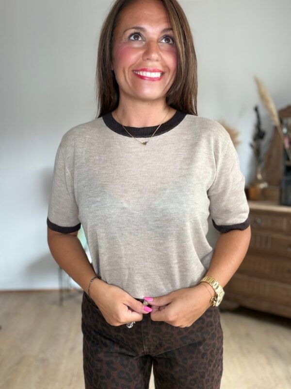 T shirt taupe maille fine - Modèle Carla