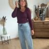 Top en maille Côtelée Bordeaux col asymétrique - Modèle Camille