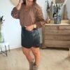 Blouse Chocolat Manches Broderie Anglaise - Modèle Athena
